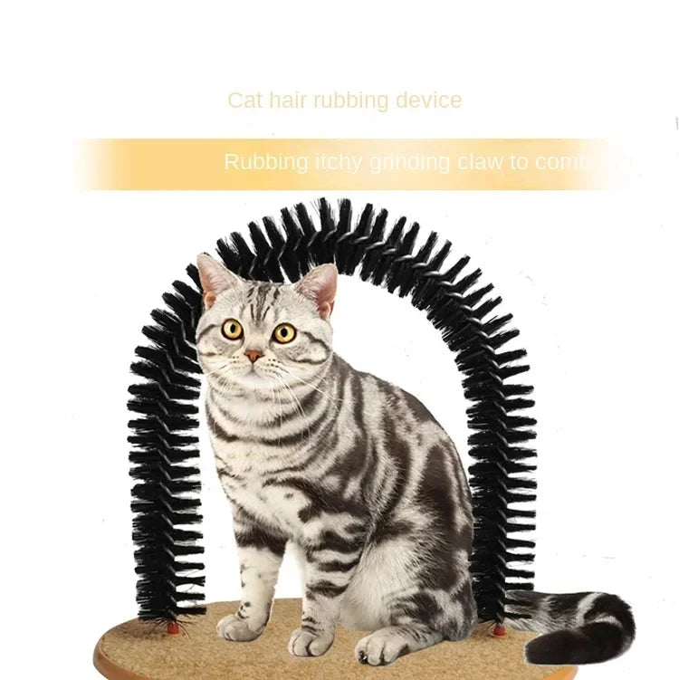 Arco de Juguete para Gatos con Cepillo de Masaje y Rascador, Juguete Interactivo para el Cuidado Felino