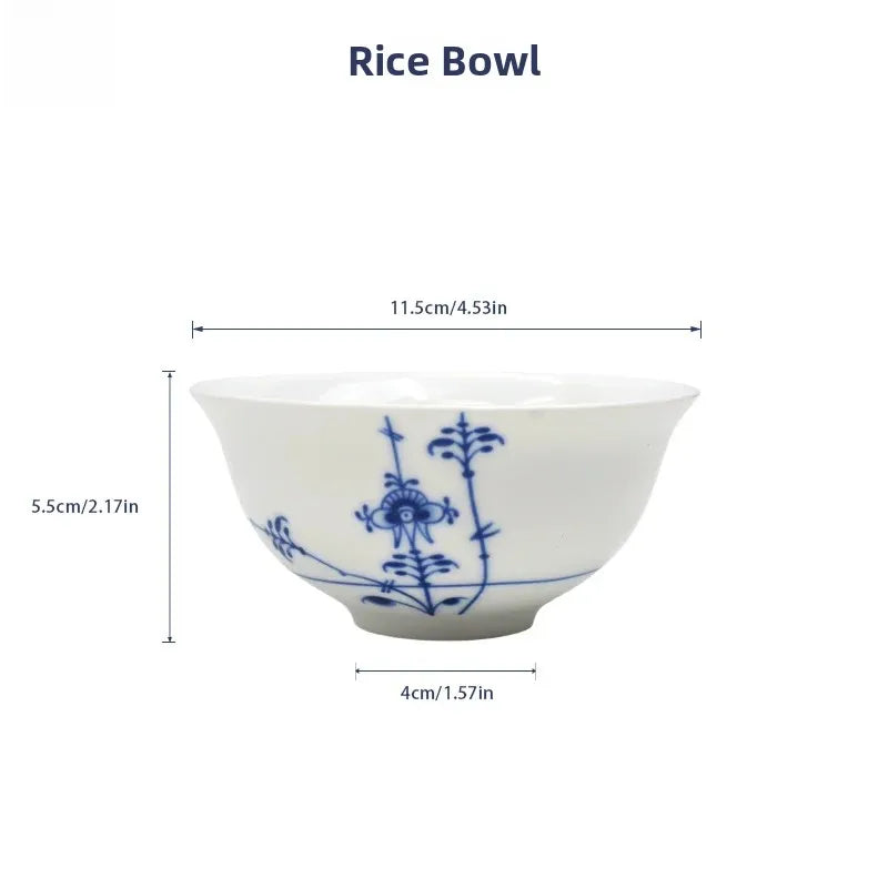 Juego de vajilla de porcelana blanca de Jingdezhen con diseño de hierba Tang azul y blanca, plato llano para uso doméstico, t...