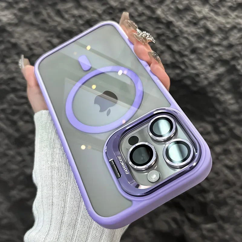 Funda de teléfono magnética de lujo a prueba de golpes para iPhone 16 15 14 13 12 11 Pro Max Plus Pro Funda con soporte de protección de lente de vidrio contraportada