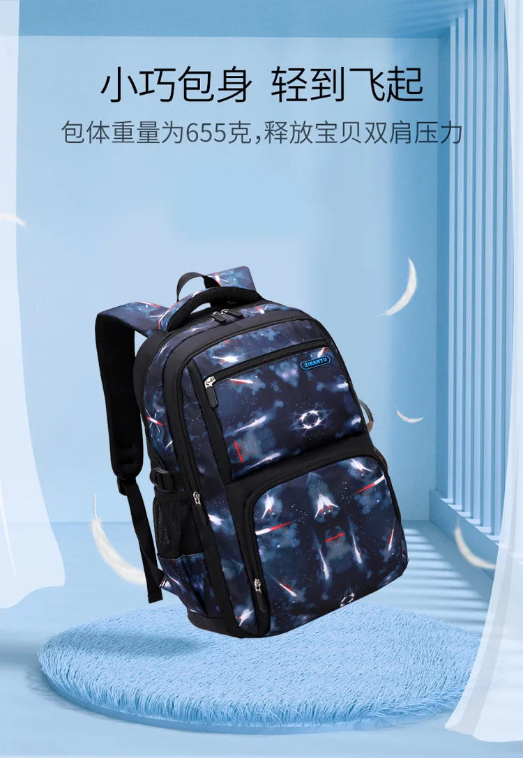 Nuevo conjunto de 3 uds de mochilas para niños, bolso escolar con patrón de cielo estrellado para estudiantes, bolso escolar impermeable con bolsa de almuerzo, estuche para lápices
