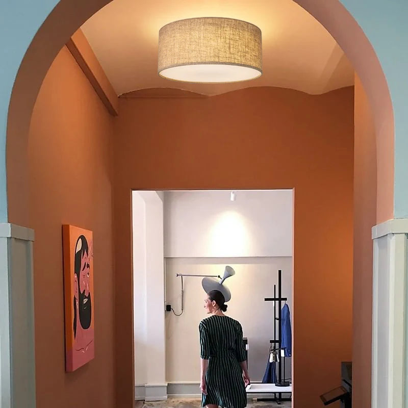 Lámpara de techo LED nórdica para sala de estar, candelabro de lino para dormitorio, cocina, pasillo moderno Simple, decoración de Loft, lámpara redonda