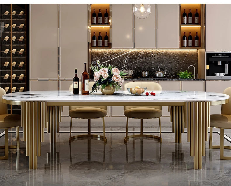 Juego de comedor de acero inoxidable, muebles para el hogar, mesa de comedor de mármol moderna