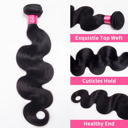 Extensiones de Cabello Humano Remy Brasileño con Ondas Sedosas, 1/3/4 Piezas, Extensiones de Cabello Natural Negro, 14-30 Pulgadas
