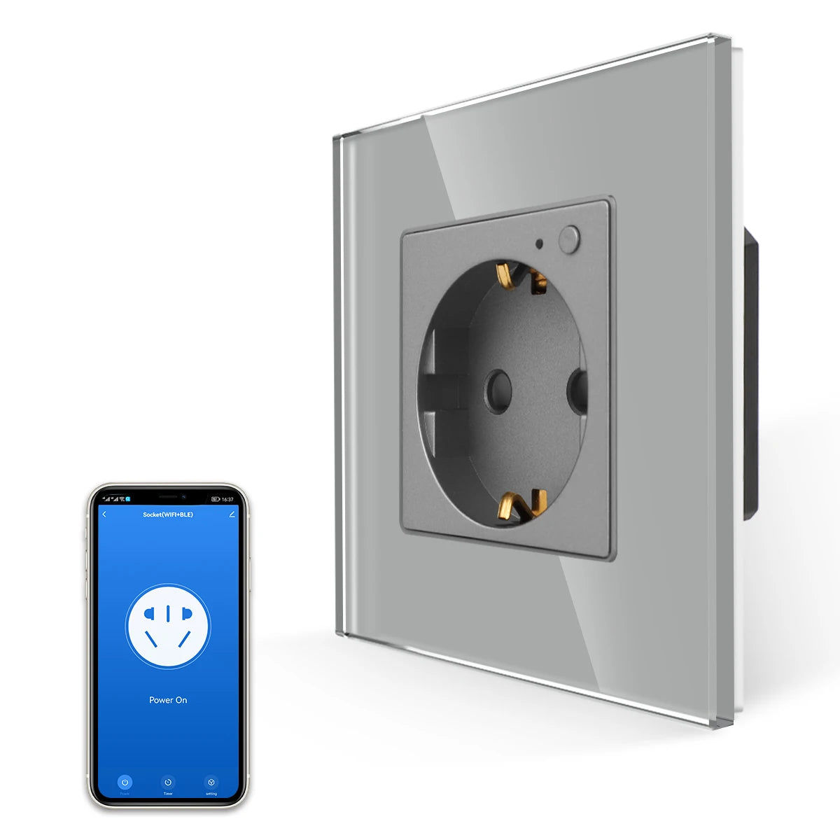 Bingoelec-interruptor de luz inteligente gris y enchufe de pared WiFi con Panel de cristal, interruptores con enchufes para mejorar el hogar