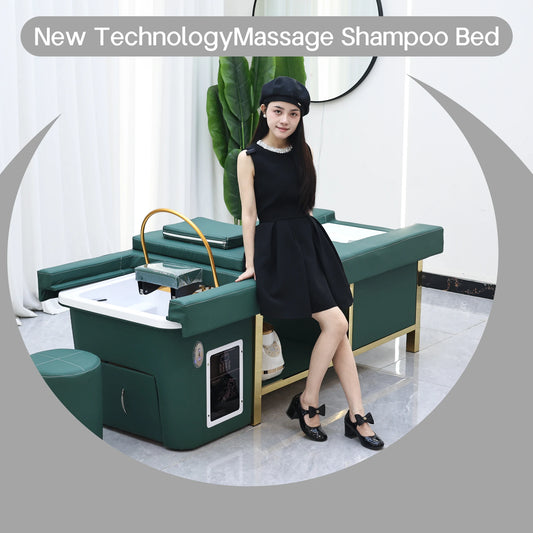 Mesa de Masaje Tailandesa de Diseño Moderno, Cama Eléctrica para Lavado de Cabello, Equipo de Spa Capilar, Cama Reclinable para Salón de Belleza con Lavabo de Cerámica y Reposapiés