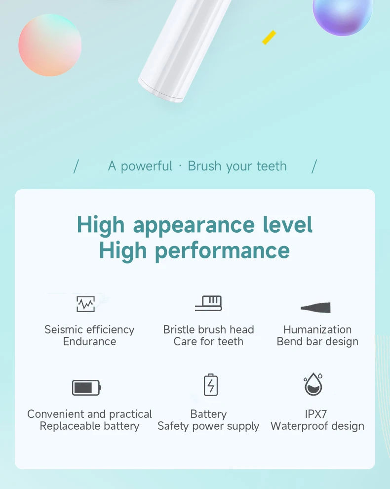 Cepillo de dientes eléctrico para adultos, cerdas suaves DuPont, batería portátil, IPX7, resistente al agua, inteligente, eficaz, cuidado bucal