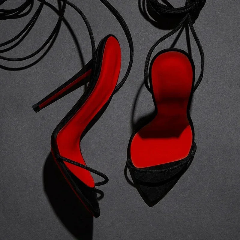 Nuevas sandalias sexis de tacón súper alto con correa puntiaguda de 12cm, sandalias versátiles de tacón delgado de talla 33-46 para mujer