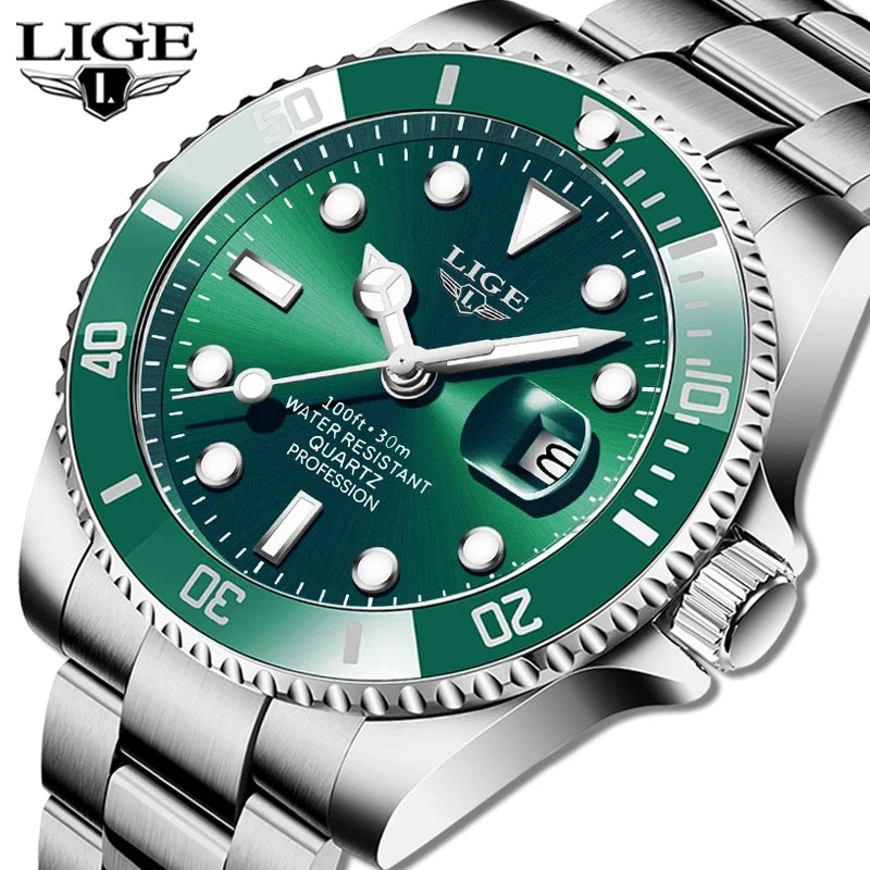 Reloj de buceo LIGE de lujo a la moda para hombre, reloj de fecha resistente al agua 30ATM, relojes deportivos, reloj de pulsera de cuarzo para hombre, reloj Masculino