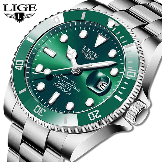 Reloj de buceo LIGE de lujo a la moda para hombre, reloj de fecha resistente al agua 30ATM, relojes deportivos, reloj de pulsera de cuarzo para hombre, reloj Masculino