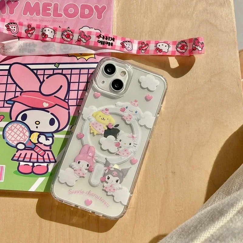 Sanrio Hello Kitty Melody Kuromi soporte magnético Magsafe funda de teléfono con carga inalámbrica para iPhone 16 15 14 13 12 11 Pro Max
