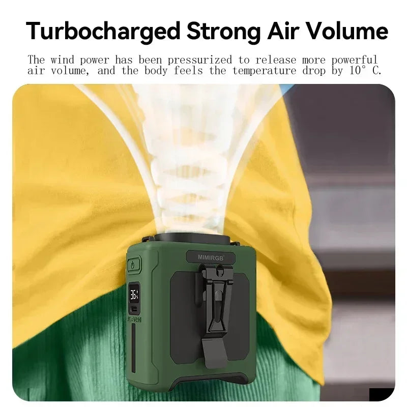 Ventilador de cintura portátil de 10000mAh con banco de energía, iluminación LED, ventilador de cuello colgante, ventilador de refrigeración de flujo de aire fuerte de 5 velocidades para trabajo al aire libre