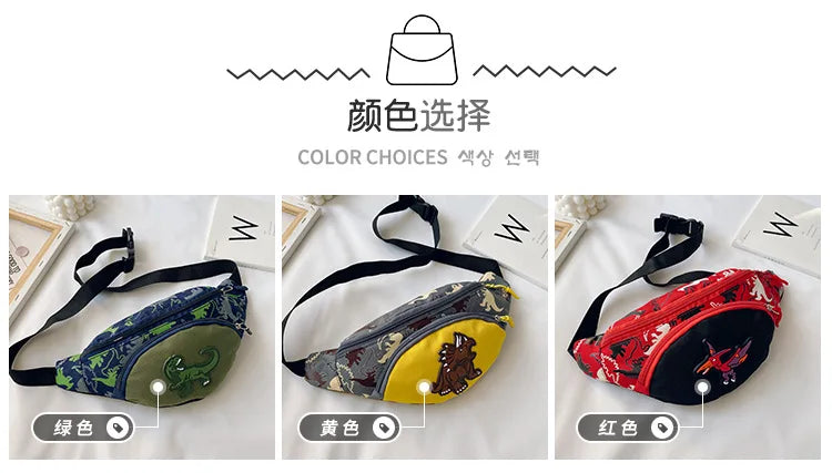 Lindas bolsas de almacenamiento de dinosaurio de dibujos animados para niños, teléfono, auriculares, bolsa de dinero, organizador de moda, bolsa de pecho y cintura, bolsa de cinturón para niños