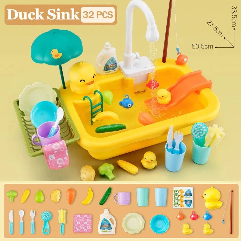 Juguetes de fregadero de cocina para niños, lavavajillas eléctrico, juguete con agua corriente, juego de simulación de comida, juguete de pesca, juego de rol, regalo para niñas