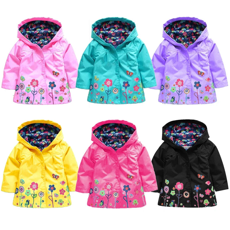 Chaqueta impermeable de flores para niñas, abrigo rompevientos con capucha, impermeable informal, ropa para niños de 2 a 6 años, otoño