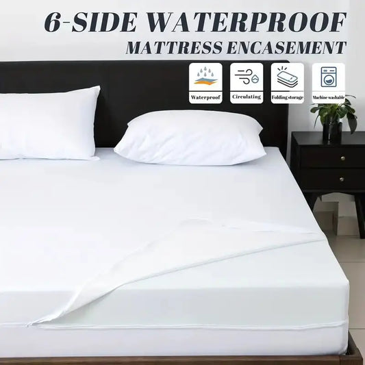 Funda de colchón impermeable totalmente cerrada de 6 lados con cremallera (sin funda de almohada), Protector de colchón a prueba de polvo, Color sólido, 1 ud.