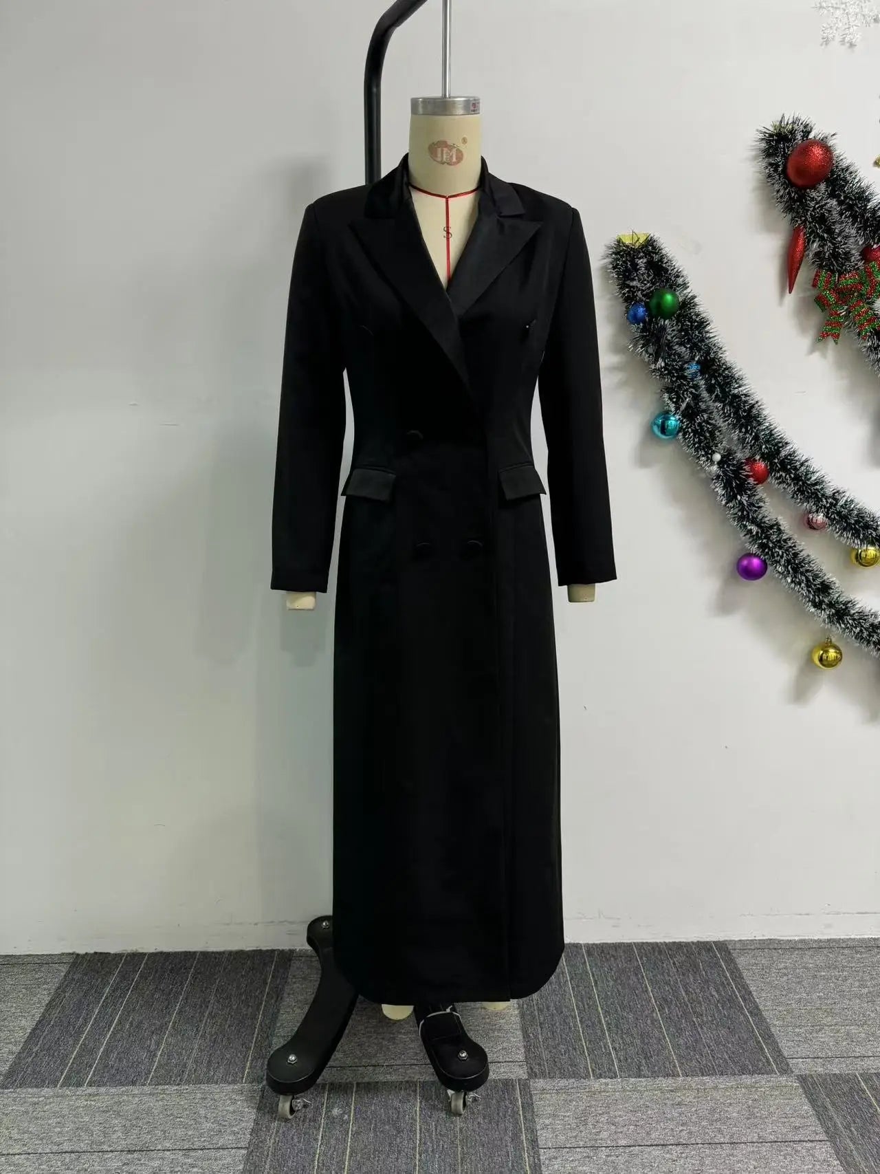 CM.YAYA moda mujer OL trabajo doble botonadura con muescas manga larga Maxi vestido primavera Sexy noche elegante fiesta calle vestidos largos