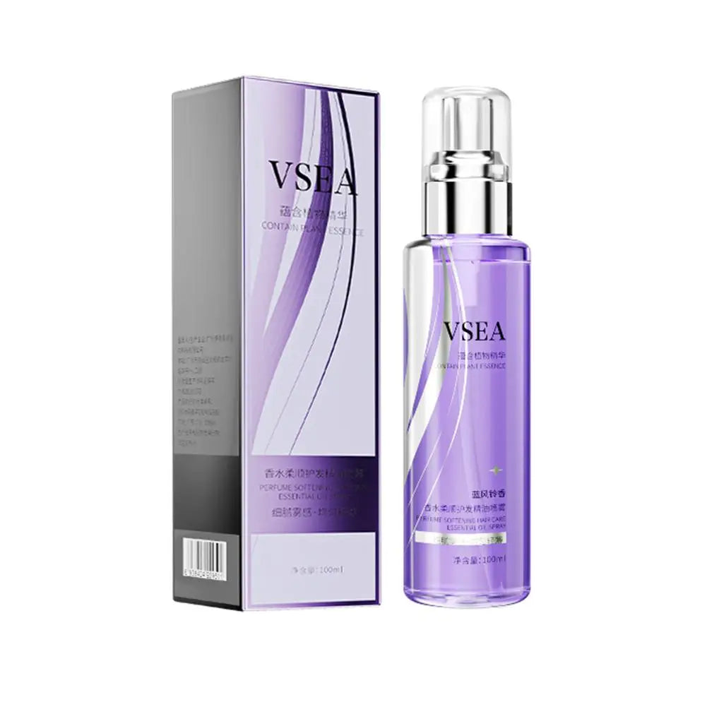 Spray de aceite esencial para el cuidado del cabello de 100 ml para mujeres, anti-frizz, control de encrespamiento, brillo, fragancia, acondicionador sin enjuague.