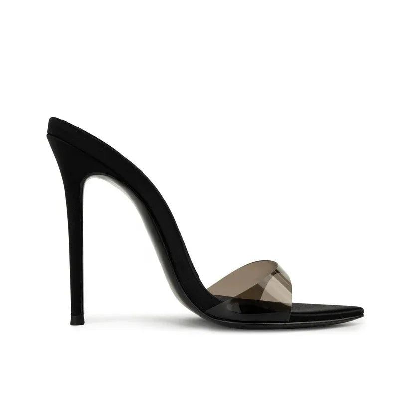 Nuevas sandalias de verano para mujer, multicolor, de PVC, con una sola correa, tacón alto, punta en pico, estilo sexy, fáciles de poner.