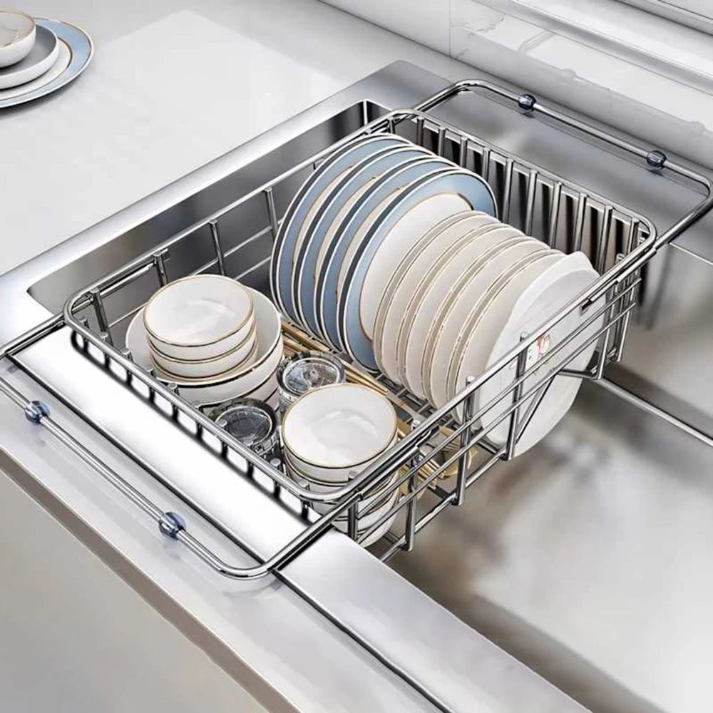 Rejilla de drenaje telescópica de acero inoxidable para fregadero, estante organizador antideslizante para secado de platos, cocina, baño, encimera, para uso doméstico