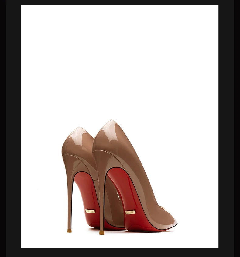 Zapatos de mujer 2025, marca de lujo, zapatos de tacón con suela roja, fondo rojo, puntiagudos, tacones altos de diseñador, zapatos elegantes de fiesta a la moda para mujer, 12cm