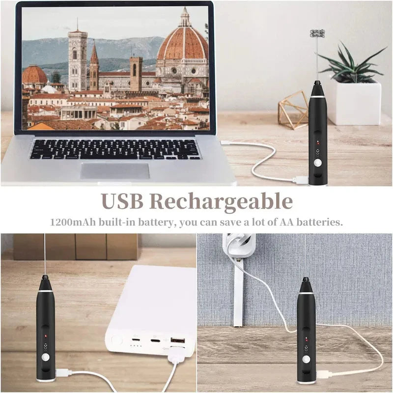 Espumador de leche eléctrico portátil, licuadora de mano, Mini cafetera USB, batidora, crema de capuchino, batidor de huevos, licuadora de alimentos