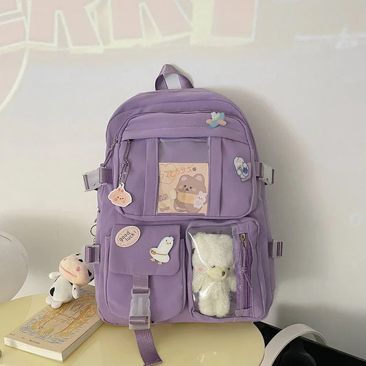Bolsas populares de la mochila del estudiante de secundaria de las muchachas del color púrpura rosado sin ninguna versión accessoria