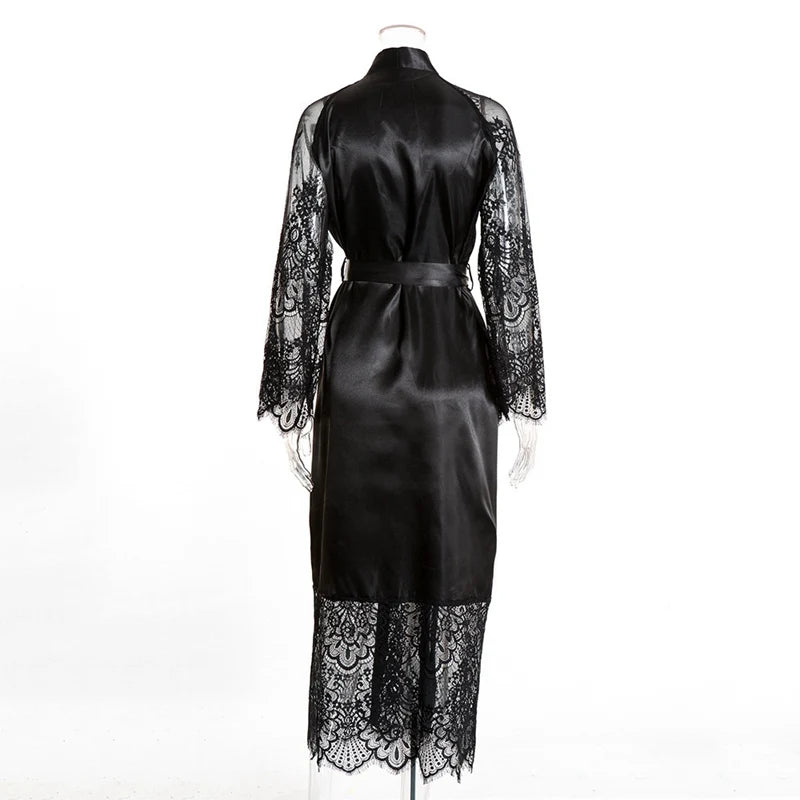 Bata de dormir Sexy para mujer, albornoces de encaje, kimono, ropa de dormir para dama de honor, medio sin mangas