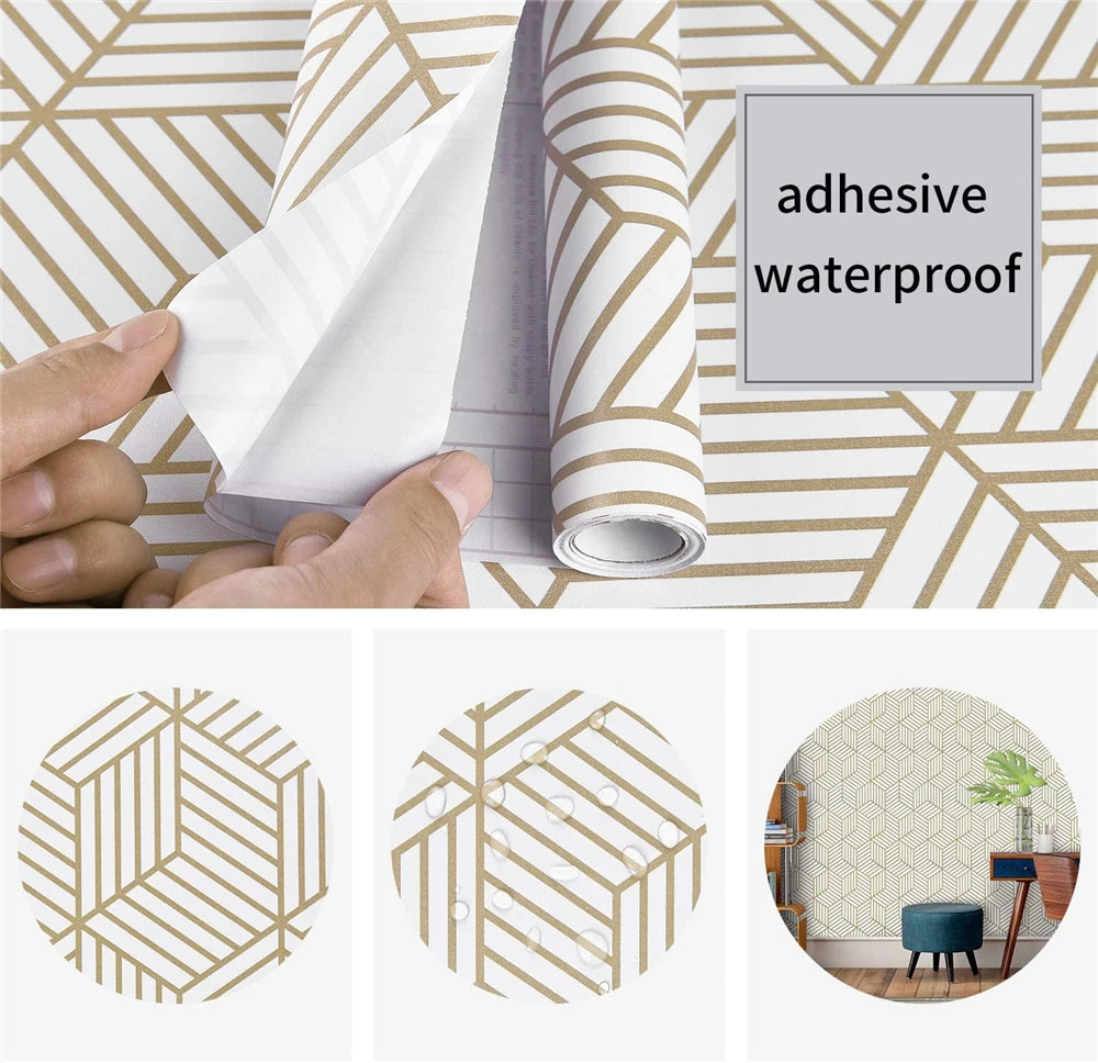 Papel tapiz hexagonal geométrico, papel tapiz autoadhesivo extraíble, papel de vinilo para decoración del hogar y dormitorio