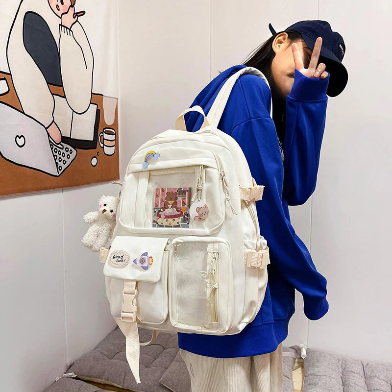 Mochilas bonitas para mujer, mochila escolar de nailon con múltiples bolsillos impermeable para estudiantes y niñas, mochila Kawaii para ordenador portátil, Mochilas