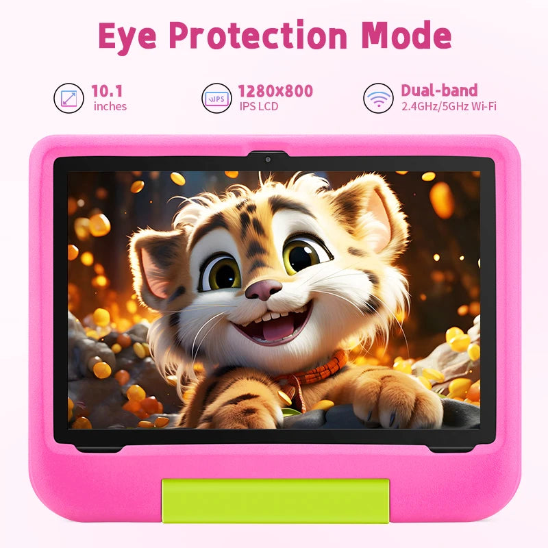 Tablet Paitanry de 10.1 Pulgadas para Niños, Android 15, 8GB RAM, 64GB ROM, WiFi 6, Protección Ocular, 5000mAh, con Funda de Silicona, Regalo para Niños