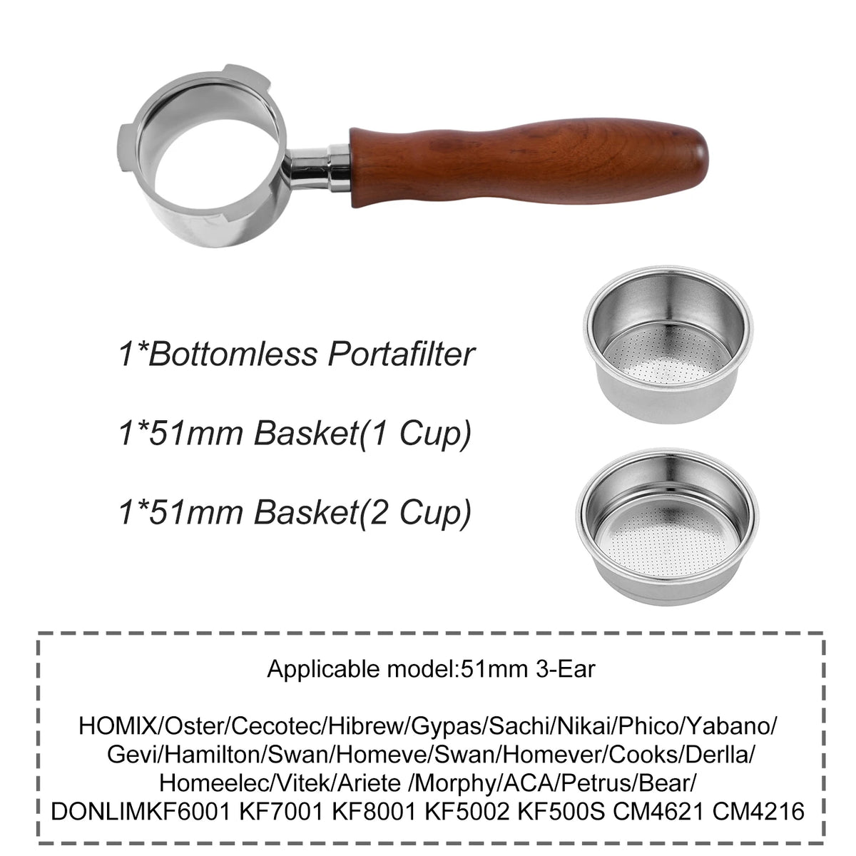 Portafiltro sin fondo para café, 51mm, para Homix H11 Oster Cecotec Hibrew, cesta de filtro de repuesto de 1 y 2 tazas, accesorio para máquina de café expreso