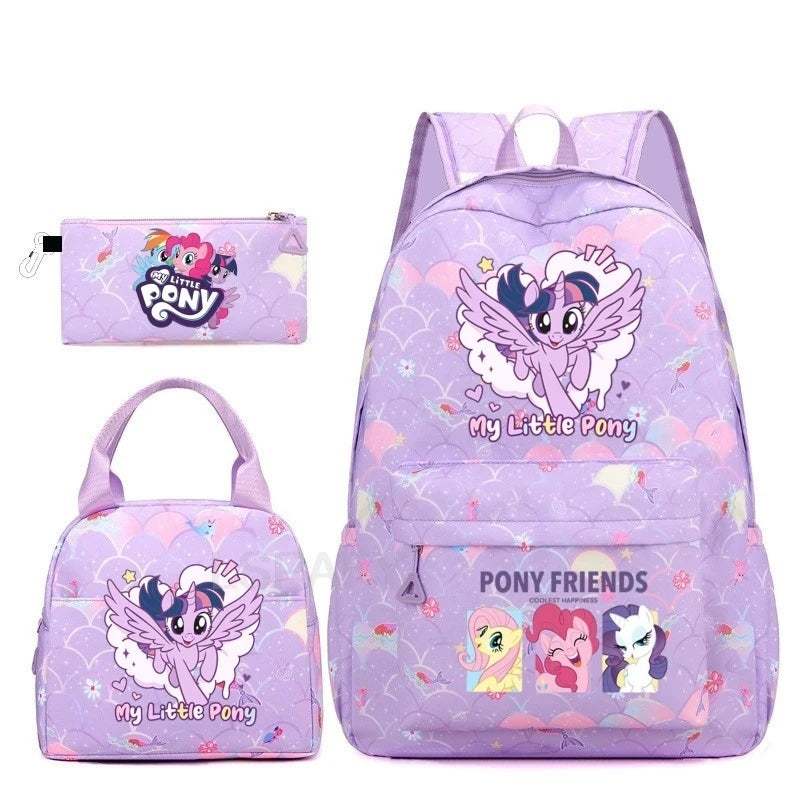 Juego de 3 mochilas My Little Pony para niños, mochila escolar para niñas, mochila escolar para adolescentes, mochila arcoíris para mujeres