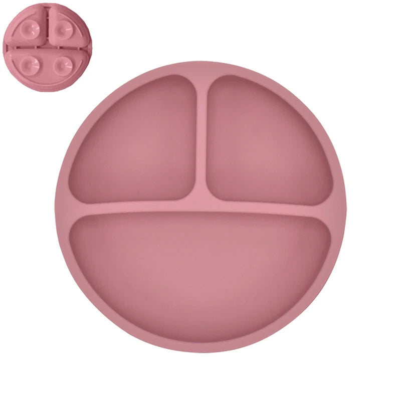 4 unids/set plato de comedor de silicona seguro para bebé, platos sólidos de dibujos animados para niños, juego de vajilla para bebé con cara sonriente, plato Retro para niños