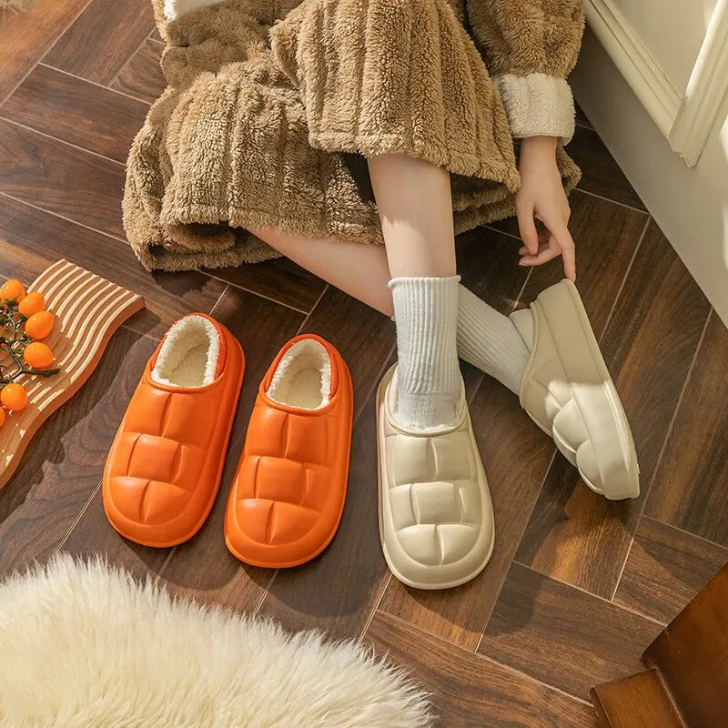 Pantuflas Impermeables de Invierno para Mujer y Hombre, Suela Gruesa de 4 cm, Cálidas y Afelpadas, Zapatos de Interior Antideslizantes, Forradas de Piel, Zuecos Suaves y Acolchados