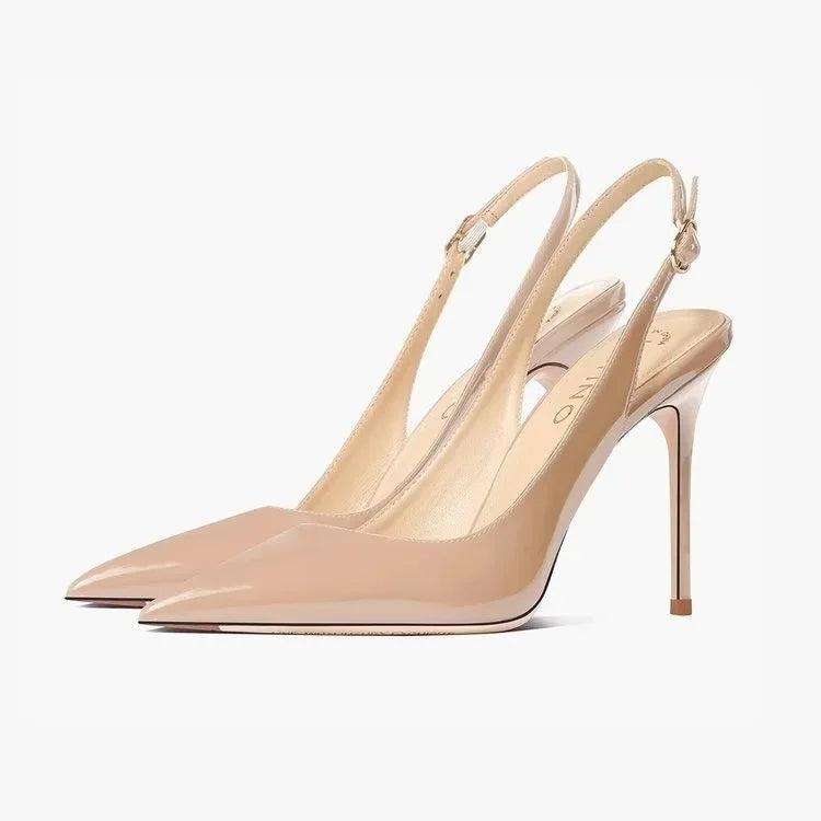 Sandalias sexis de tacón alto con puntas puntiagudas y elegantes zapatos de mujer de fiesta de moda con tiras de charol de verano 2025