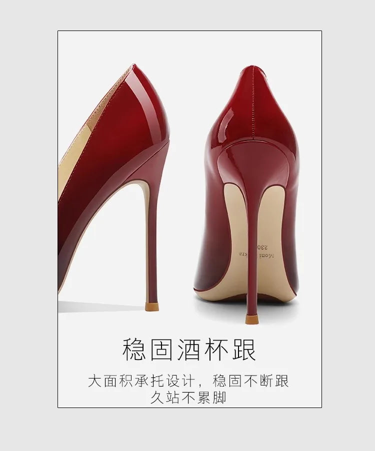 6CM 8CM 10CM 12CM temperamento zapatos individuales señoras negro rojo Color degradado verano puntiagudo charol tacones finos mujeres bombas