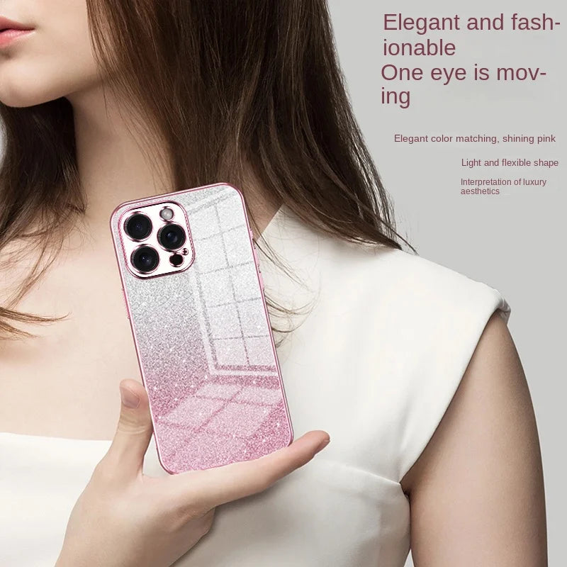 Funda Brillante Electrochapada para iPhone 17 Air 16 16E 15 14 13 12 Mini 11 Pro Max XS X XR SE 2 3 7 8 Plus, Cubierta Trasera de TPU Suave