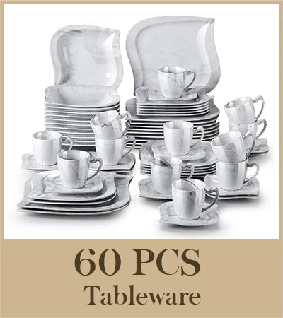 MALACASA-Juego de vajilla de porcelana blanca, juego de tazas, platillos, platos de cena, postre, sopa, servicio de vajilla para 30/60, 6/12 piezas