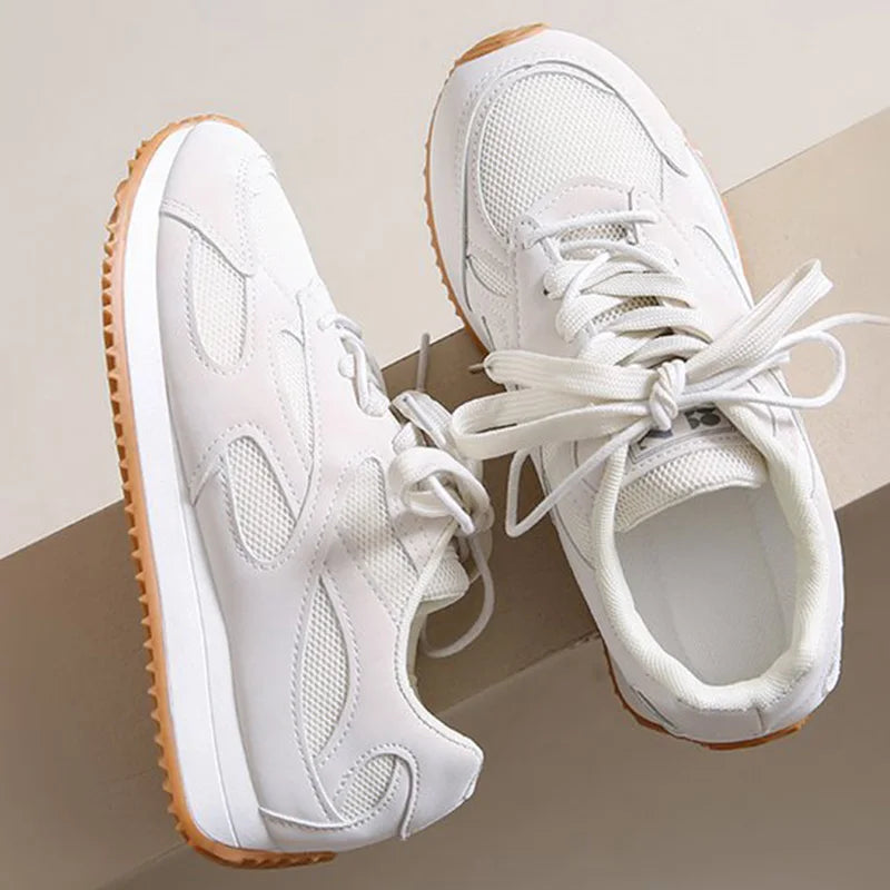 Zapatillas de deporte grises con cordones para Mujer, zapatos deportivos de malla transpirable, zapatos vulcanizados con plantilla suave antideslizante para Otoño e Invierno