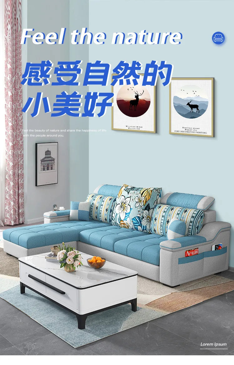 # Juego de Sofás de Tela de Látex en Forma de L, Diseño Moderno y Simple, para Apartamentos Grandes y Pequeños, Combinación Modular para Sala de Estar con Esponja