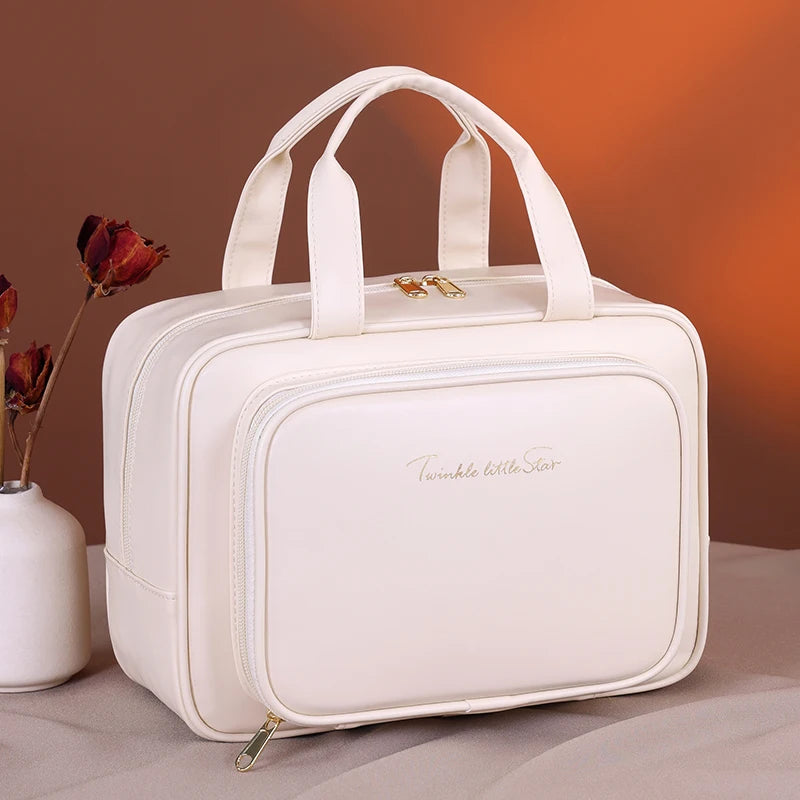Bolsa de Cosméticos de PU de Gran Capacidad, Organizador de Maquillaje Portátil, Opciones para Viajes y Uso Diario, Almacenamiento de Artículos de Aseo