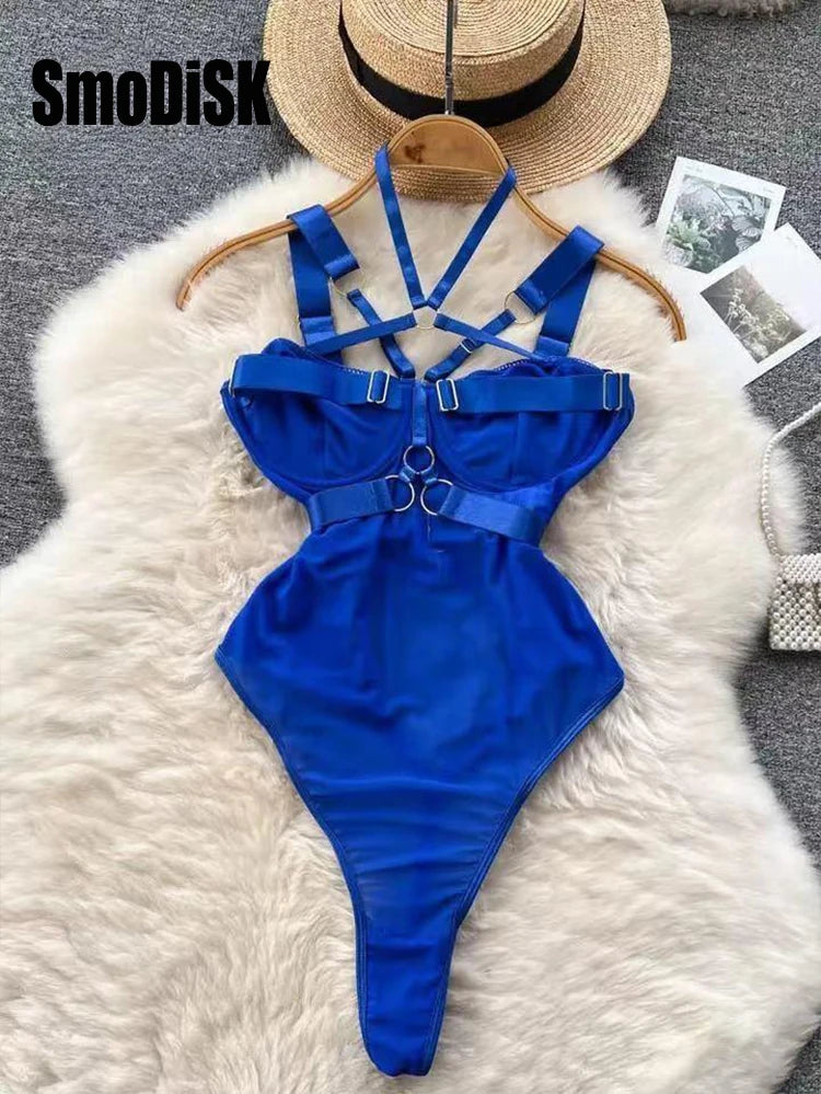 Ropa de dormir para fiesta de San Valentín, Catsuits combinados, peleles de tiras de malla eróticos íntimos ajustados, monos de mujer, lencería, conjuntos sexys