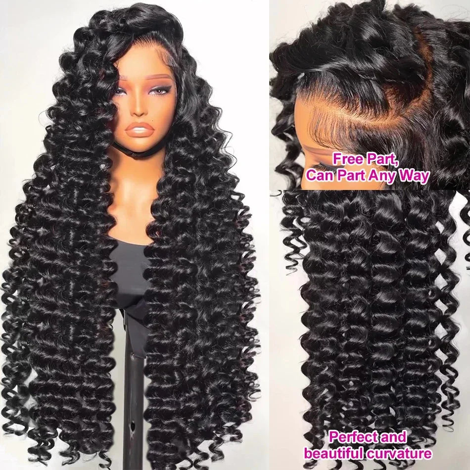 Peluca de cabello humano con encaje frontal HD 13x6 de 40-42 pulgadas, ondas sueltas, cabello brasileño, ondas profundas, rizado, para mujeres