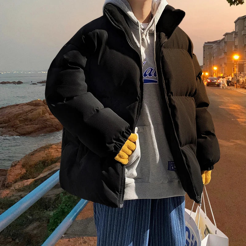 Ropa de calle Harajuku abrigo de invierno cálido para hombre Parka informal de Color sólido con cuello levantado chaqueta de invierno de gran tamaño para mujer