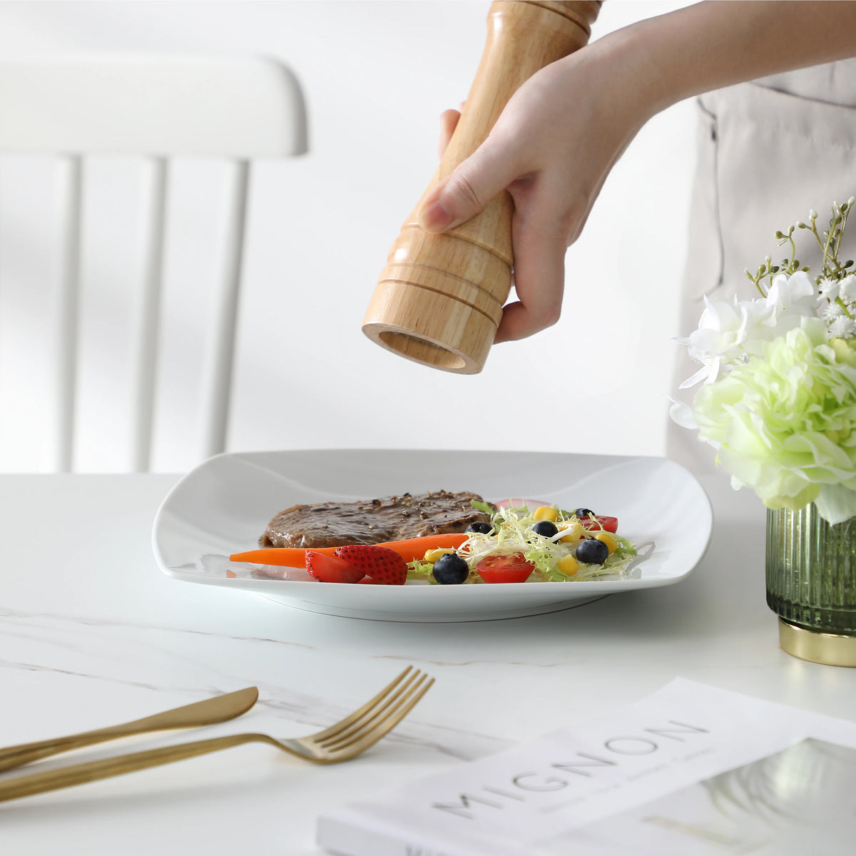 MALACASA-vajilla de porcelana de cerámica JULIA Classic, juego de 18 piezas con 6 platos de cena, sopa, postre, servicio de vajilla para 6
