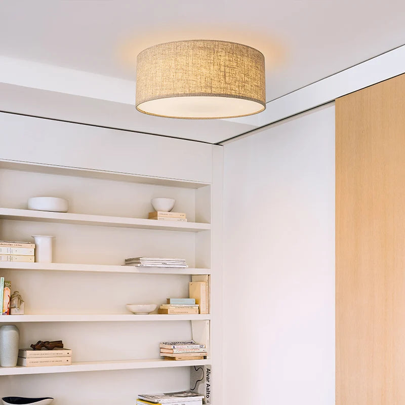 Lámpara de techo LED nórdica para sala de estar, candelabro de lino para dormitorio, cocina, pasillo moderno Simple, decoración de Loft, lámpara redonda