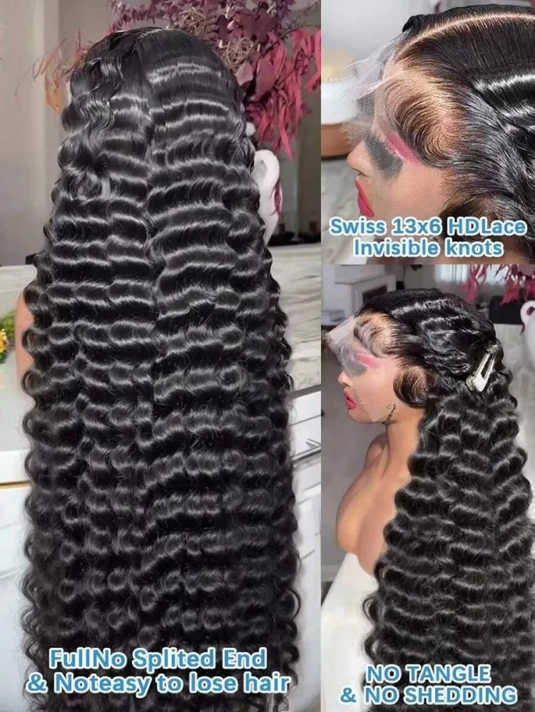 Peluca frontal de encaje HD 13x6 de 40 pulgadas con ondas sueltas y profundas, cabello humano brasileño rizado y ondulado, pre-arrancada para mujer