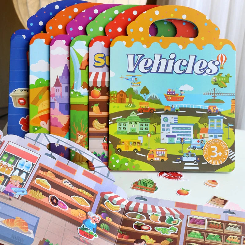 1 libro de pegatinas de gelatina, libro silencioso, diversión DIY para pegatinas de escena para niños, libro de pegatinas de rompecabezas de pasta repetidamente