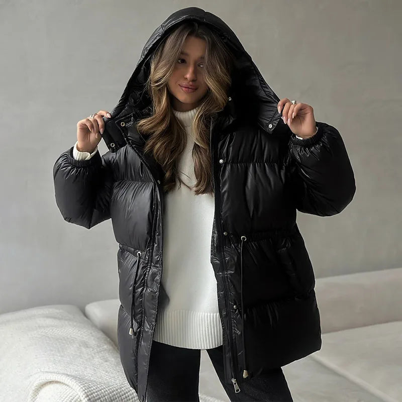 Chaqueta con capucha estampada a la moda para mujer, abrigos holgados de media cremallera con cuello alto y manga larga para mujer, prendas de vestir exteriores elegantes para otoño e invierno 2025