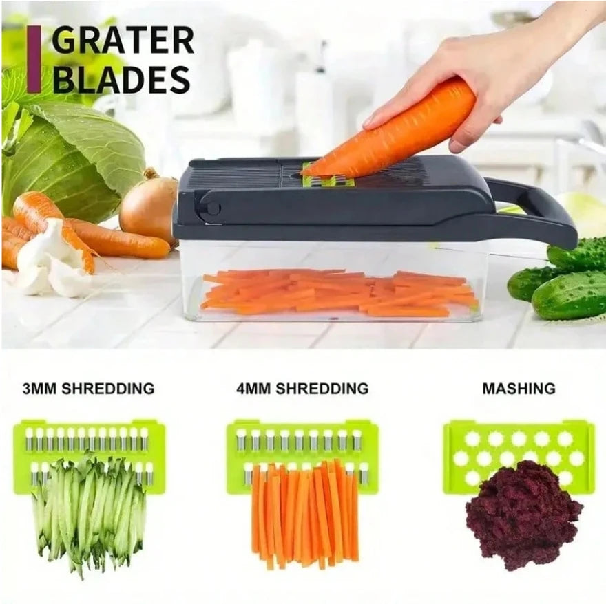 Picadora de verduras 16 en 1, picadora profesional de cebolla, picadora de alimentos multifuncional, cortadora de verduras de cocina, C vegetal